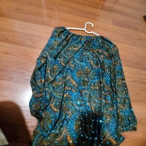 Boho Teal Paisley Off-Shoulder Women's Top